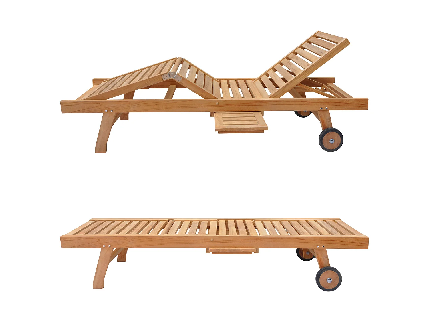 Ensemble bain de soleil pliant en teck massif avec table d'appoint LOMBOK - HAPPY GARDEN