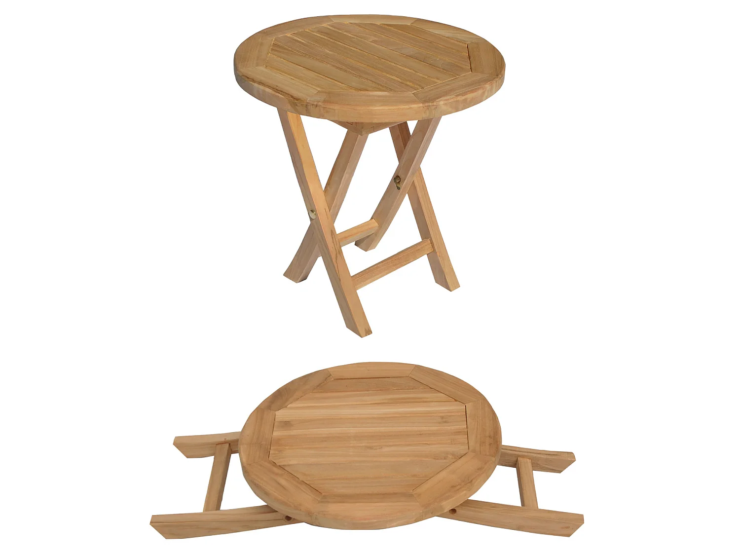Ensemble bain de soleil pliant en teck massif avec table d'appoint LOMBOK - HAPPY GARDEN