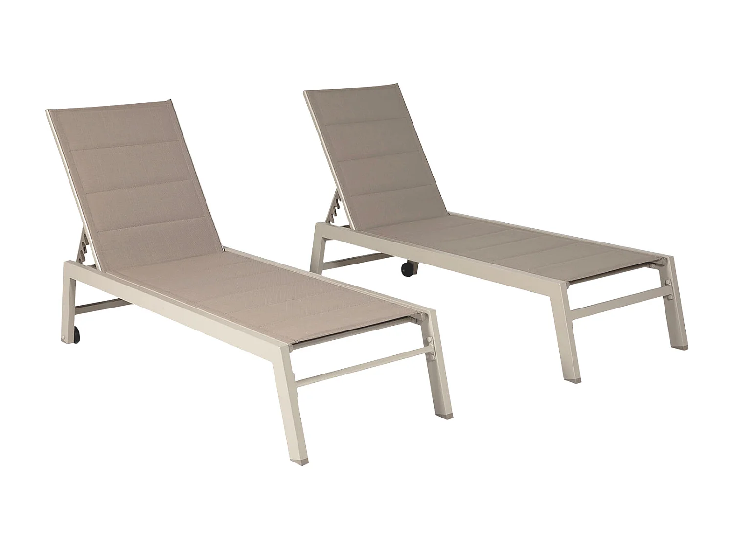 Set van 2 BARBADOS zonnebedden in taupe textilene - taupe aluminium