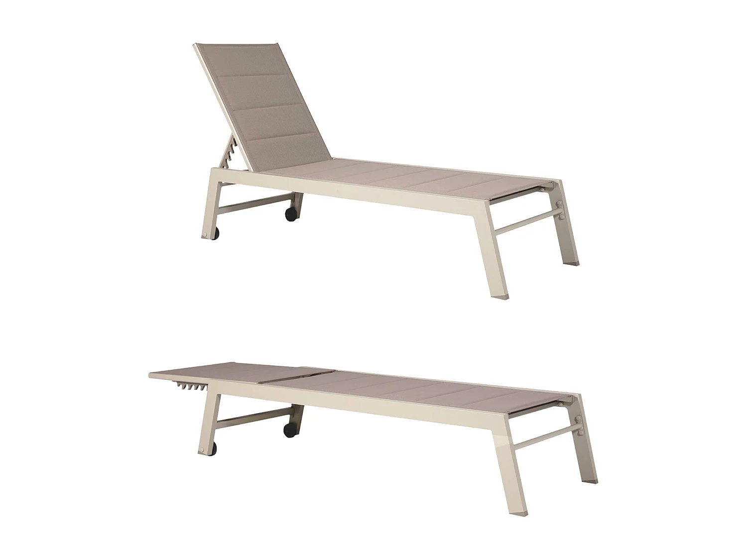 Set van 2 BARBADOS zonnebedden in taupe textilene - taupe aluminium