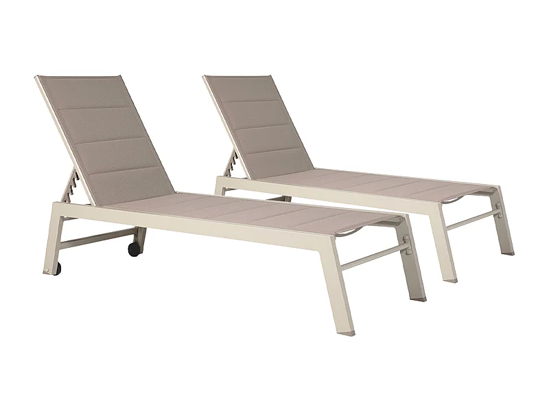 Lot de 2 bains de soleil BARBADOS en textilène taupe - aluminium taupe - HAPPY GARDEN