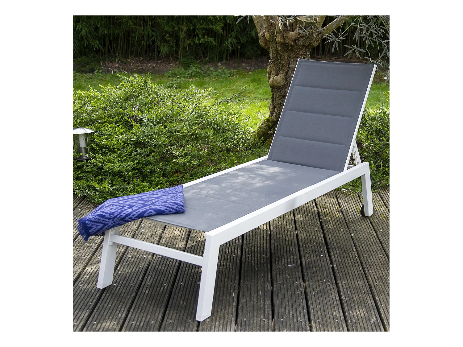 Bain de soleil BARBADOS en textilène gris - aluminium blanc - HAPPY GARDEN