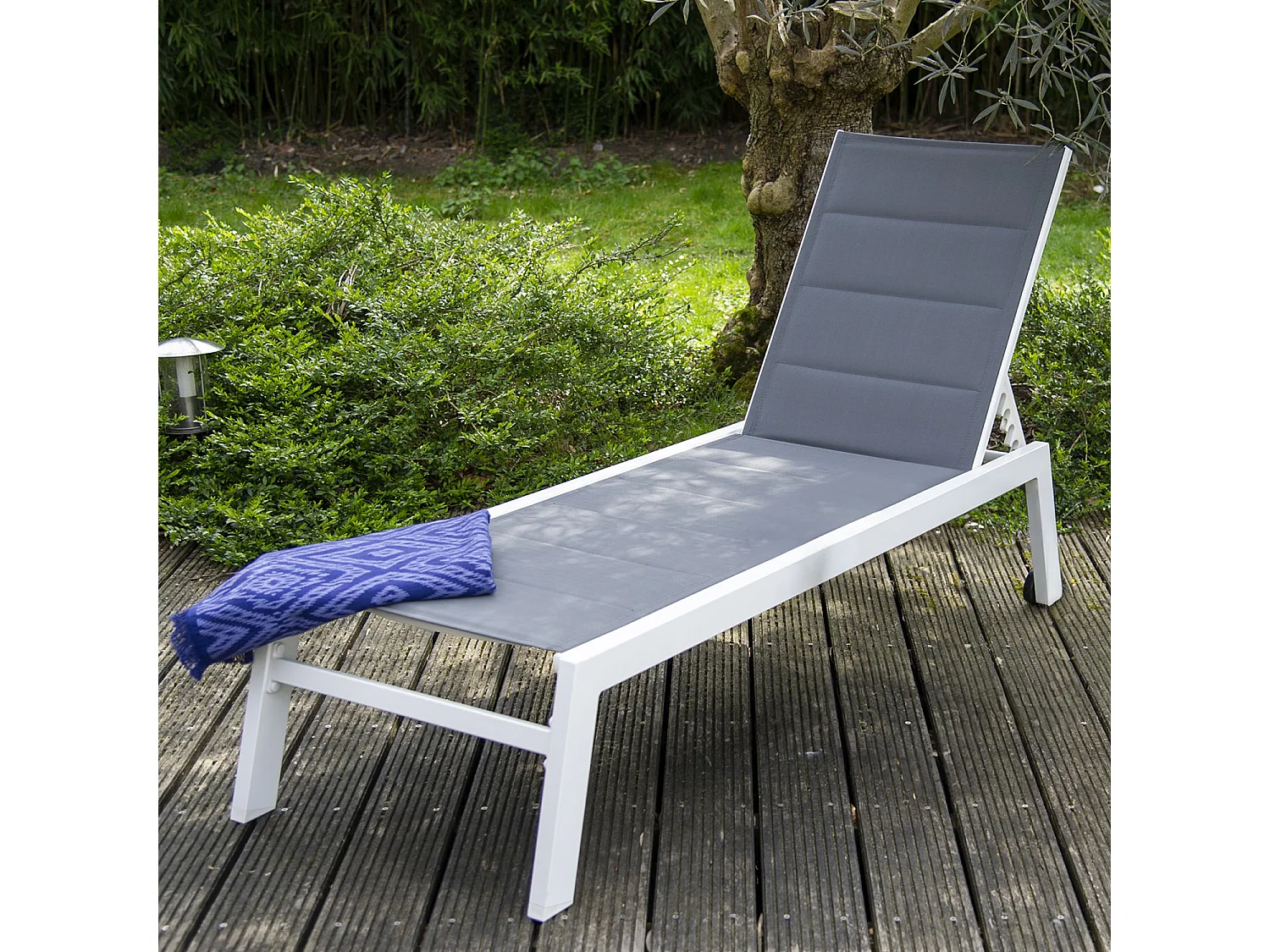 Bain de soleil BARBADOS en textilène gris - aluminium blanc - HAPPY GARDEN