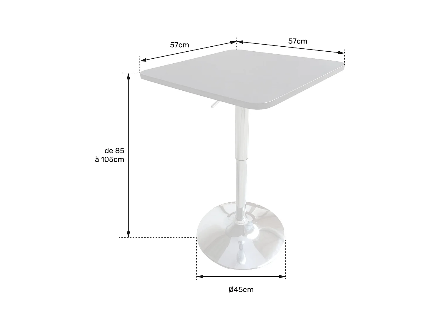 Table de bar carrée blanche et chrome LUKE - HAPPY GARDEN