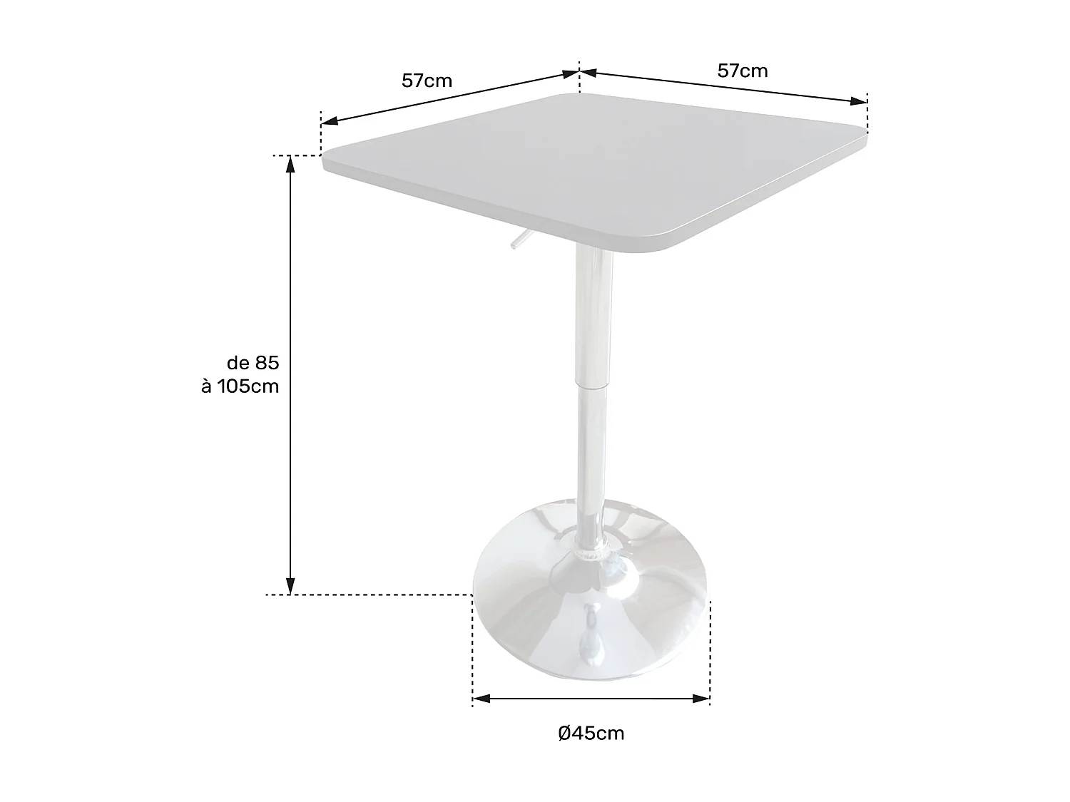 Table de bar carrée blanche et chrome LUKE - HAPPY GARDEN