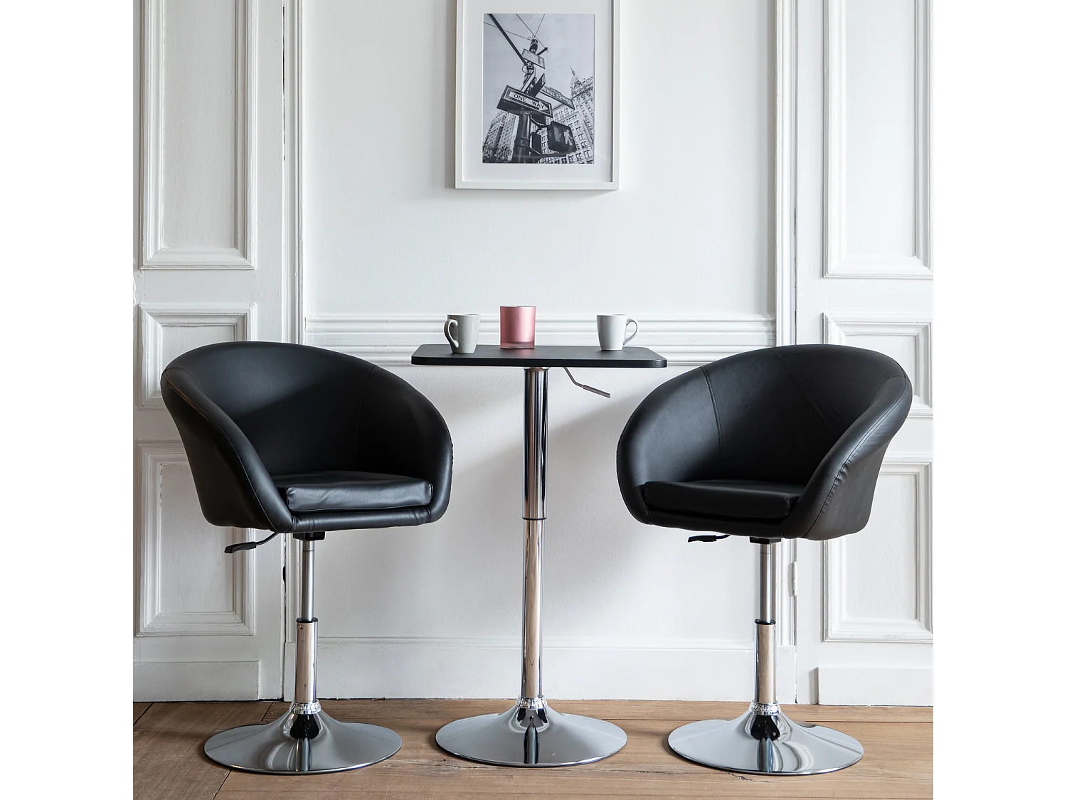 Table de bar carrée noire et chrome LUKE - HAPPY GARDEN