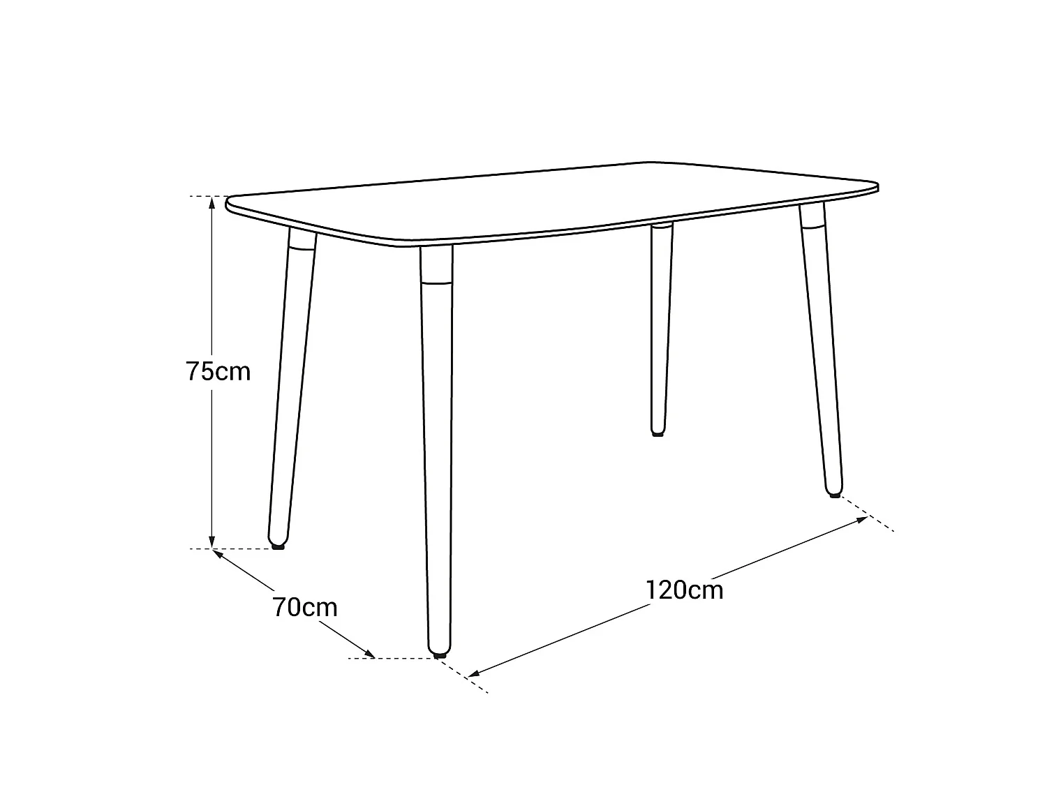 Mesa rectangular 120 × 70cm negra PIA