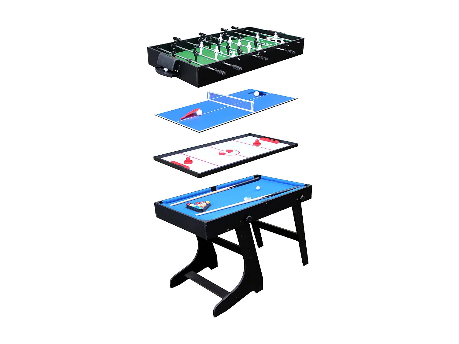 Table multi-jeux 4 en 1 pour enfants - Baby-foot, Billard, Ping-pong, Air-hockey - HAPPY GARDEN