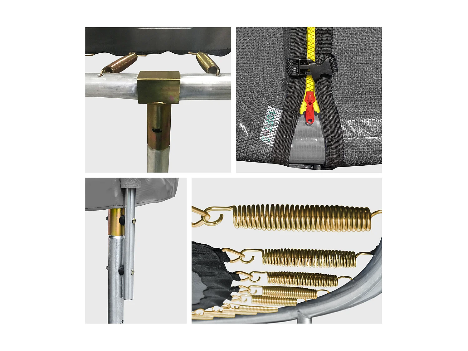 Cama elástica de 370cm reversible gris/rosa, Pack trampolín PERTH + red de seguridad + escalera + lona + kit de anclaje.