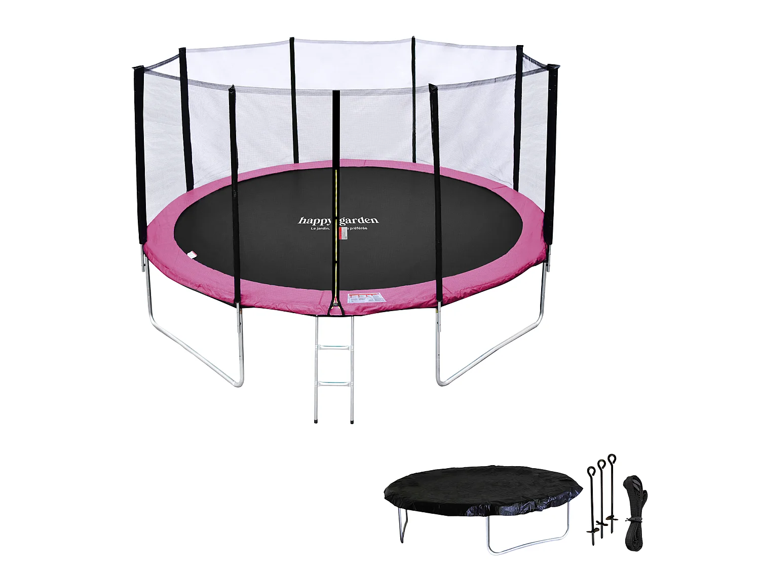 Trampolim Premium Pack 370cm reversível cinzento / rosa PERTH + rede, escada, cobertura e kit de ancoragem