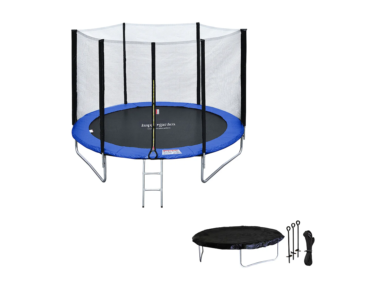 Trampoline 180cm réversible vert / bleu CAIRNS + filet, échelle, bâche et kit d'ancrage - HAPPY GARDEN