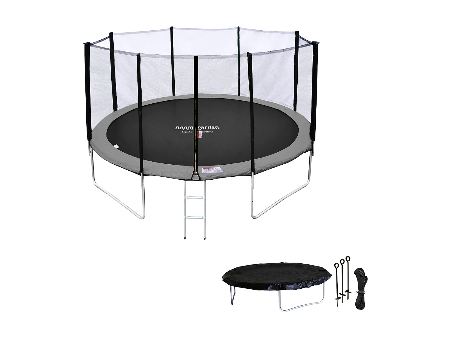 Trampoline 370cm omkeerbaar roze/grijs PERTH + net, ladder, afdekhoes en verankeringsset