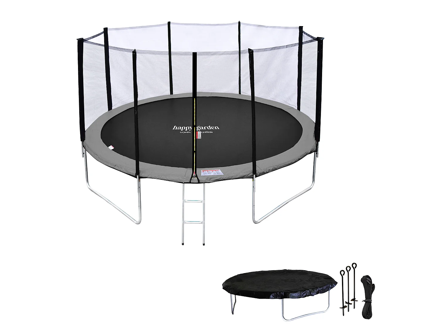 Trampolim Premium Pack 370cm reversível rosa / cinzento PERTH + rede, escada, cobertura e kit de ancoragem