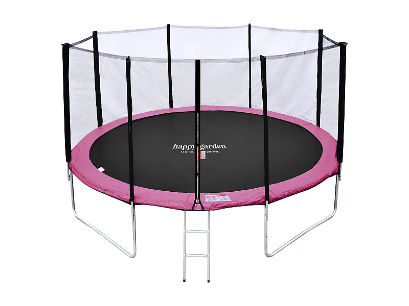 Trampoline 370cm omkeerbaar roze/grijs PERTH + net, ladder, afdekhoes en verankeringsset