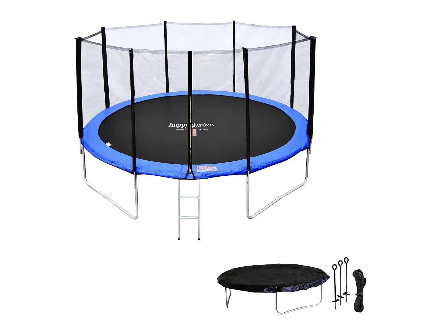 Trampolim Premium Pack 370cm reversível verde / azul PERTH + rede, escada, cobertura e kit de ancoragem