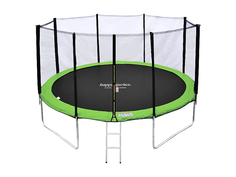 Trampoline 370cm réversible vert / bleu PERTH + filet, échelle, bâche et kit d'ancrage - HAPPY GARDEN