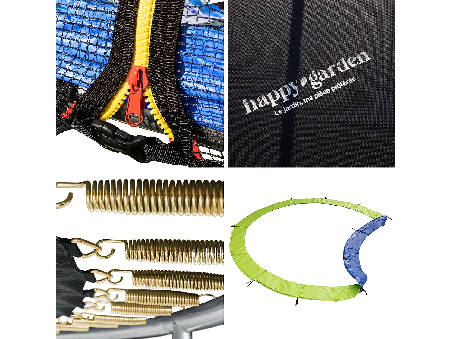 Trampoline 180cm réversible bleu / vert CAIRNS + filet, échelle, bâche et kit d'ancrage - HAPPY GARDEN