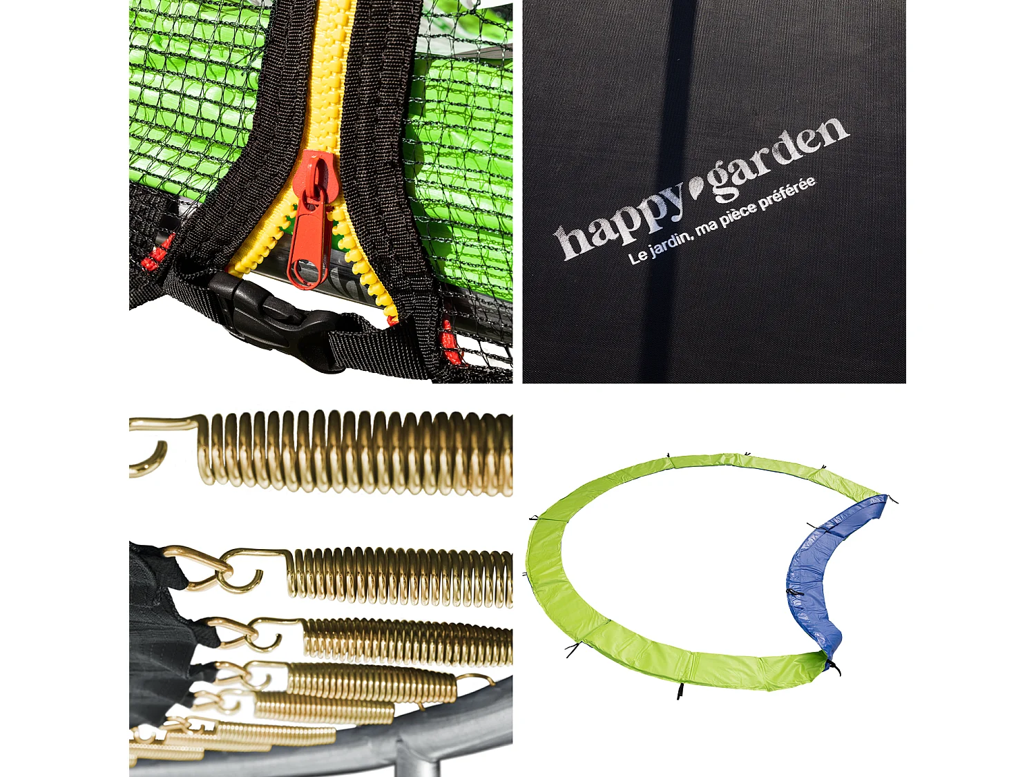 Pack Premium Trampolín 245cm reversible verde / azul CANBERRA + red, escalera, funda y kit de anclaje - HAPPY GARDEN
