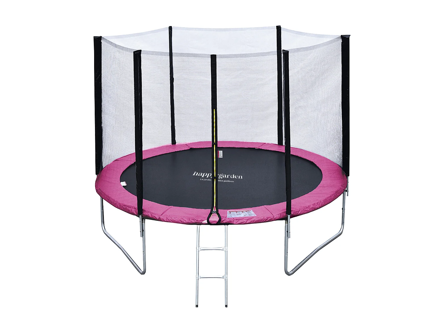 Pack Premium cama elástica 305cm reversible rosa / gris ADELAÏDE + red de seguridad + escalera + funda+ kit de anclaje