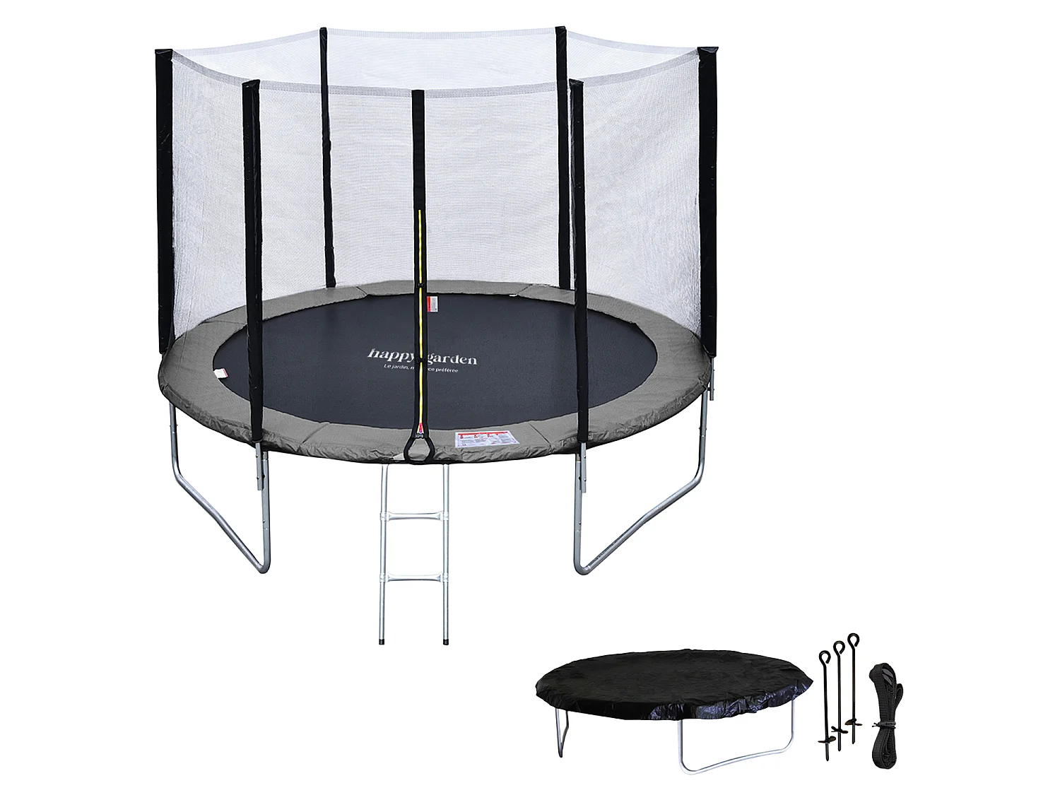 Trampoline 305cm omkeerbaar roze/grijs ADELAÏDE + net, ladder, hoes en verankeringsset