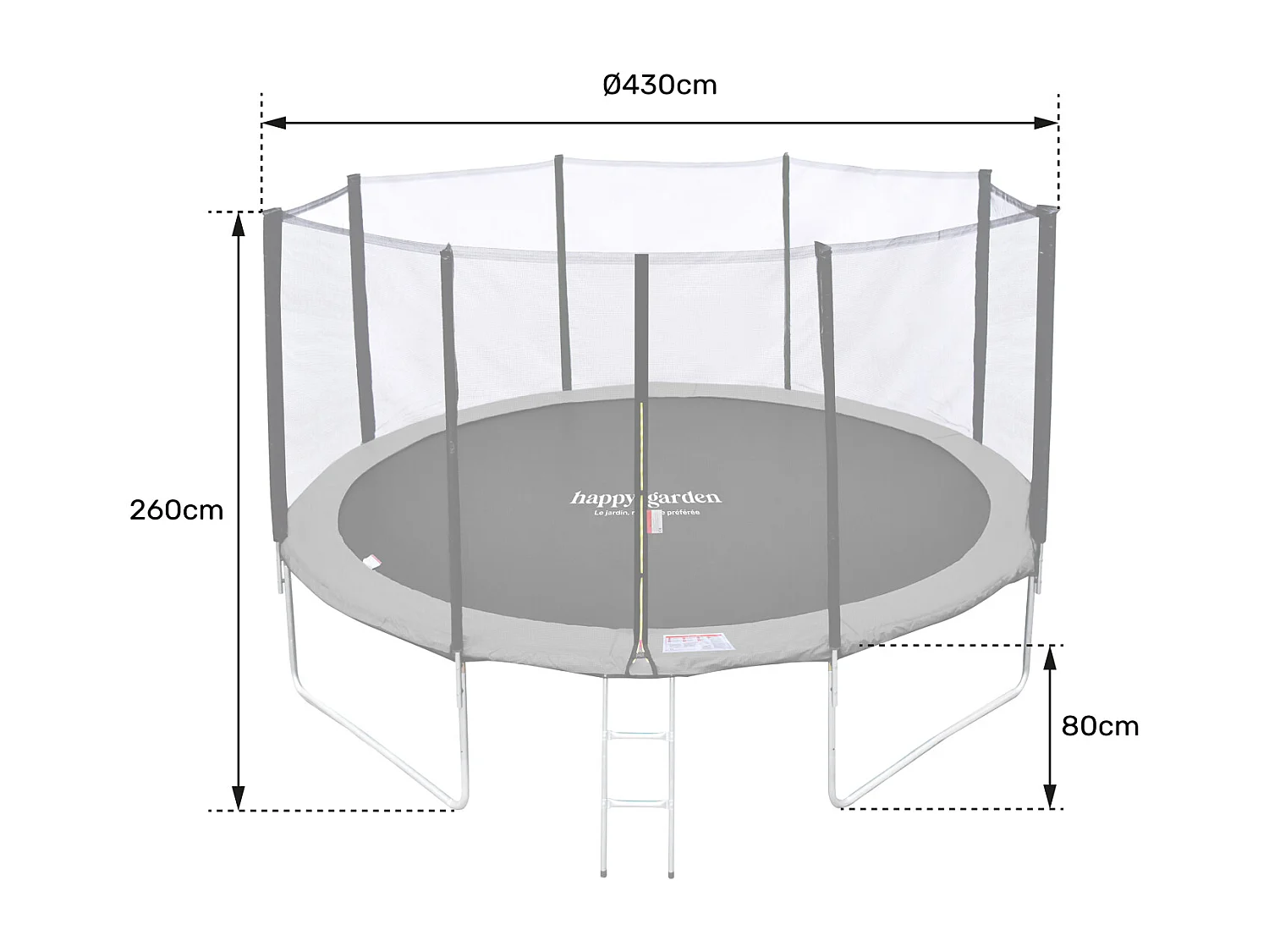 Trampoline 430cm réversible gris / rose MELBOURNE + filet, échelle, bâche et kit d'ancrage - HAPPY GARDEN