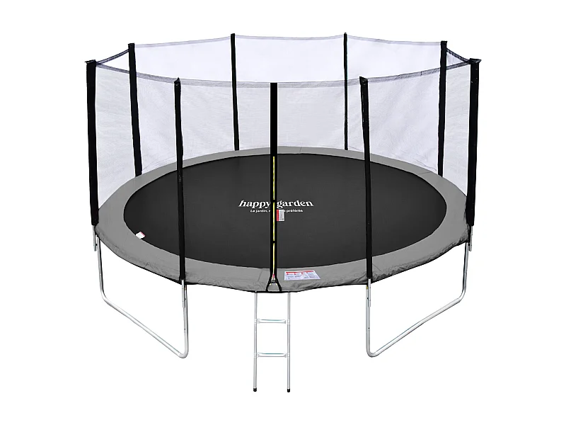 Trampoline 430cm réversible gris / rose MELBOURNE + filet, échelle, bâche et kit d'ancrage - HAPPY GARDEN