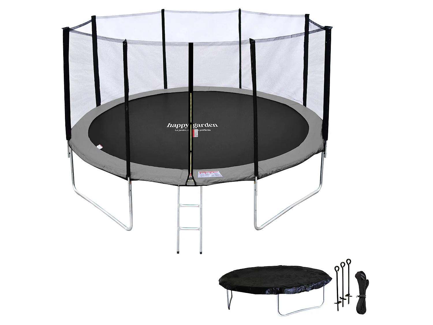 Trampoline 430cm réversible rose / gris MELBOURNE + filet, échelle, bâche et kit d'ancrage - HAPPY GARDEN
