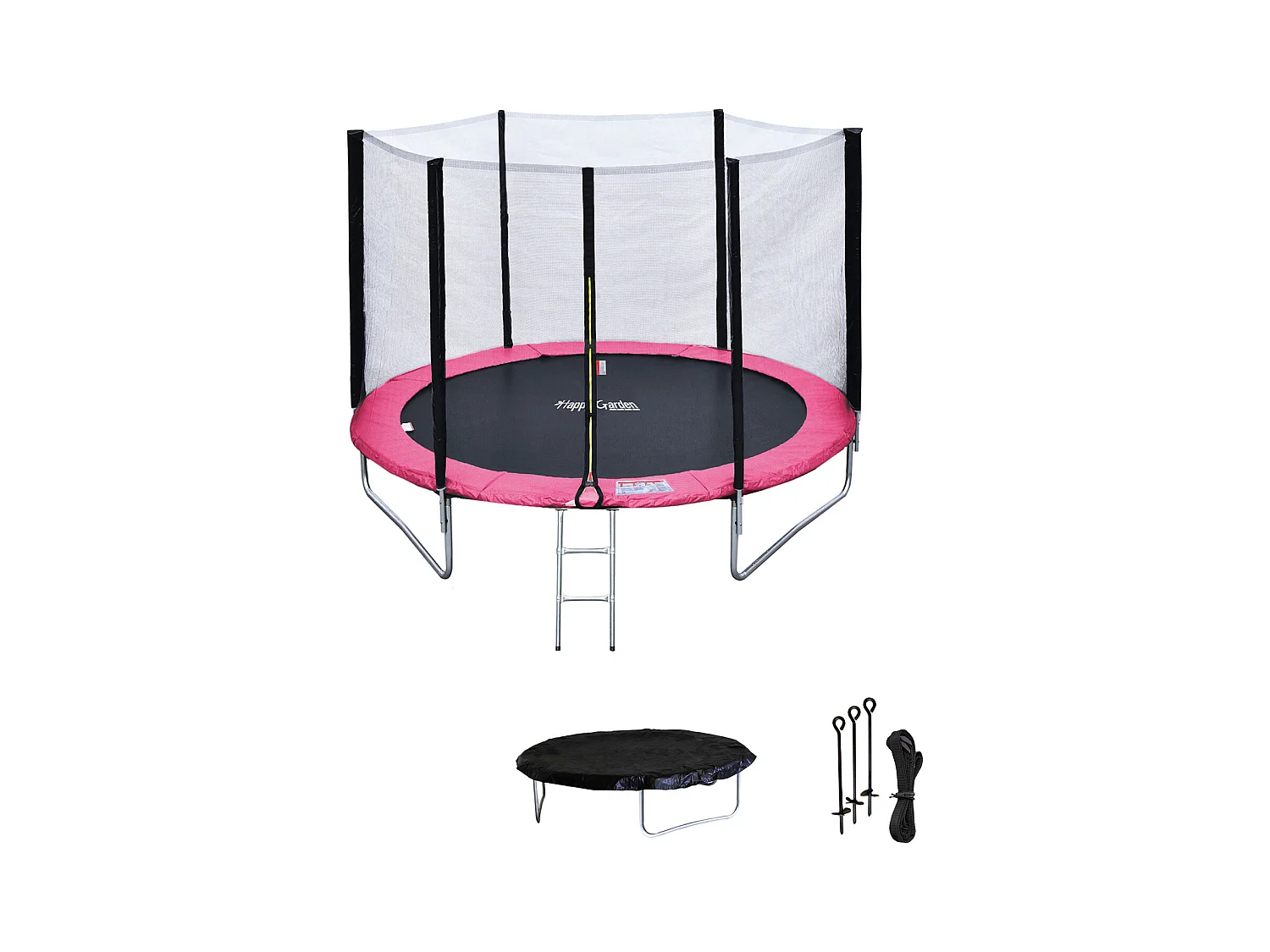 Premium Pack Trampolin 245cm wendbar grau / rosa CANBERRA + Netz, Leiter, Abdeckplane und Verankerungsset