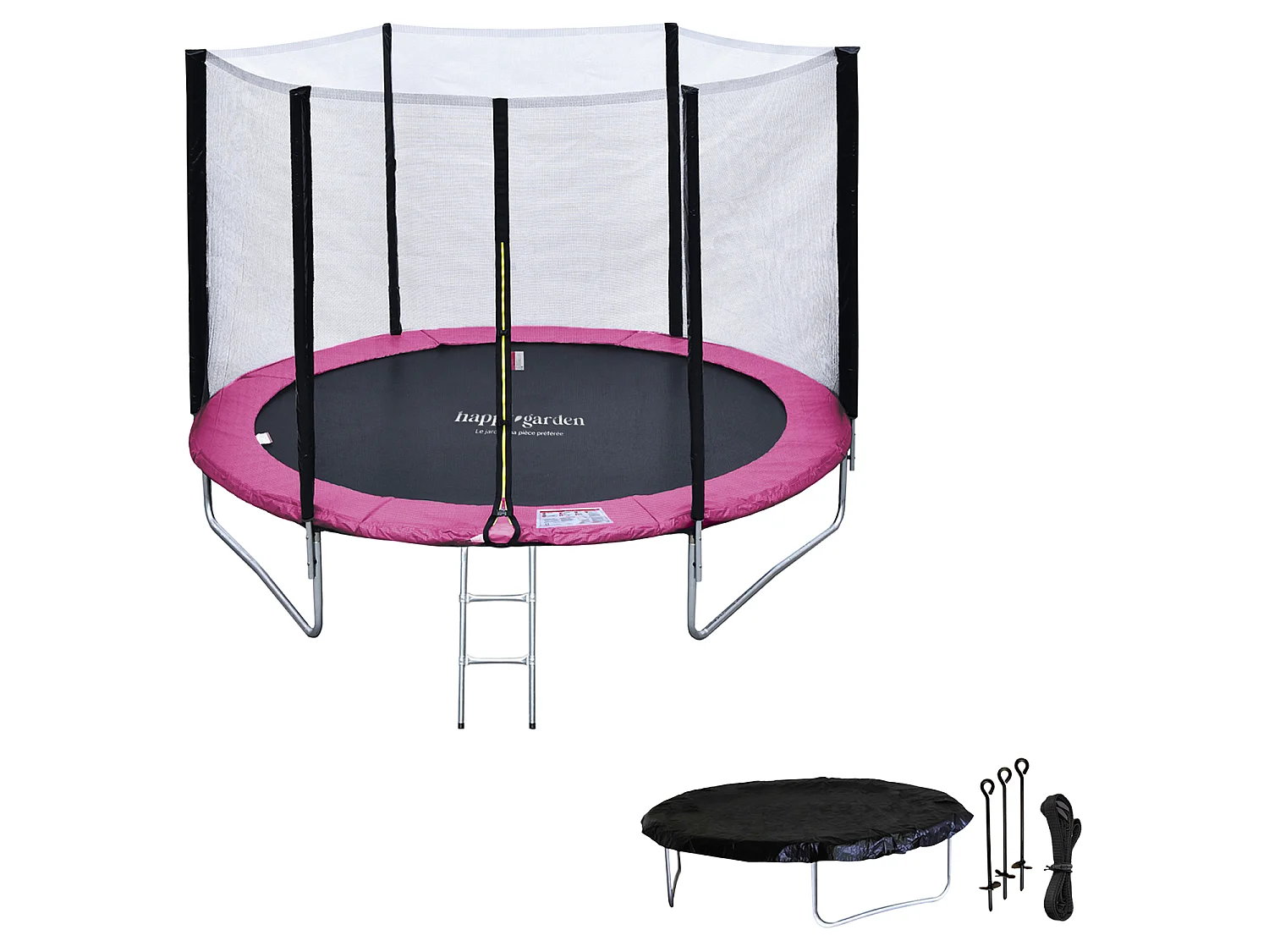 Premium Pack Trampolino 245cm reversibile grigio/rosa CANBERRA + rete, scala, copertura e kit di ancoraggio