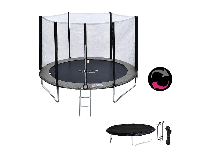 Trampoline 245cm réversible gris / rose CANBERRA + filet, échelle, bâche et kit d'ancrage - HAPPY GARDEN