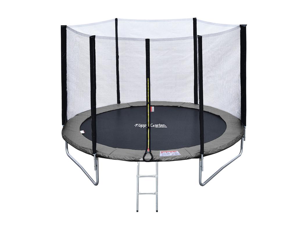 Cama elástica de 245cm reversible gris/rosa, Pack trampolín CANBERRA + red de seguridad + escalera + lona + kit de anclaje.