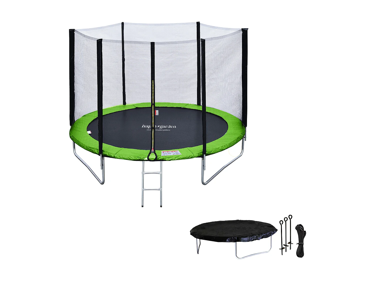 Trampoline 245cm réversible bleu / vert CANBERRA + filet, échelle, bâche et kit d'ancrage - HAPPY GARDEN