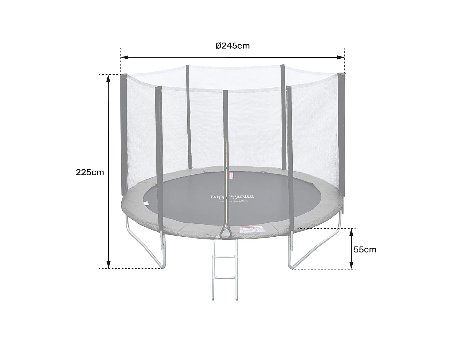 Trampoline 245cm omkeerbaar blauw / groen CANBERRA + net, ladder, hoes en verankeringsset