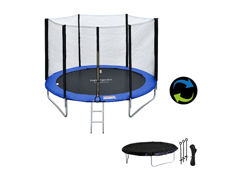 Premium Pack Trampolino 245cm reversibile blu / verde CANBERRA + rete, scala, copertura e kit di ancoraggio
