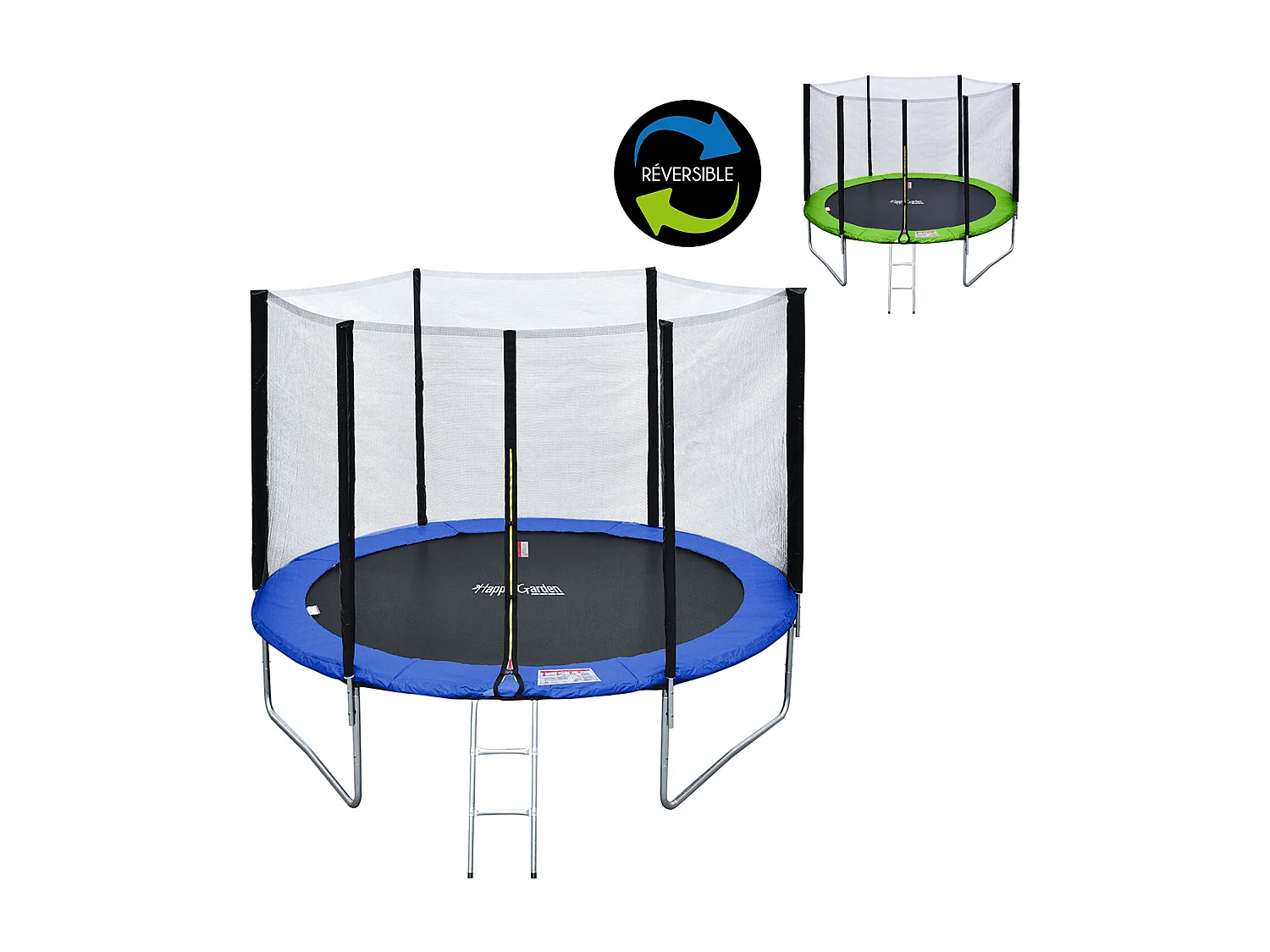 Cama elástica de 305cm reversible verde/azul con accesorios ADELAÏDE - HAPPY GARDEN