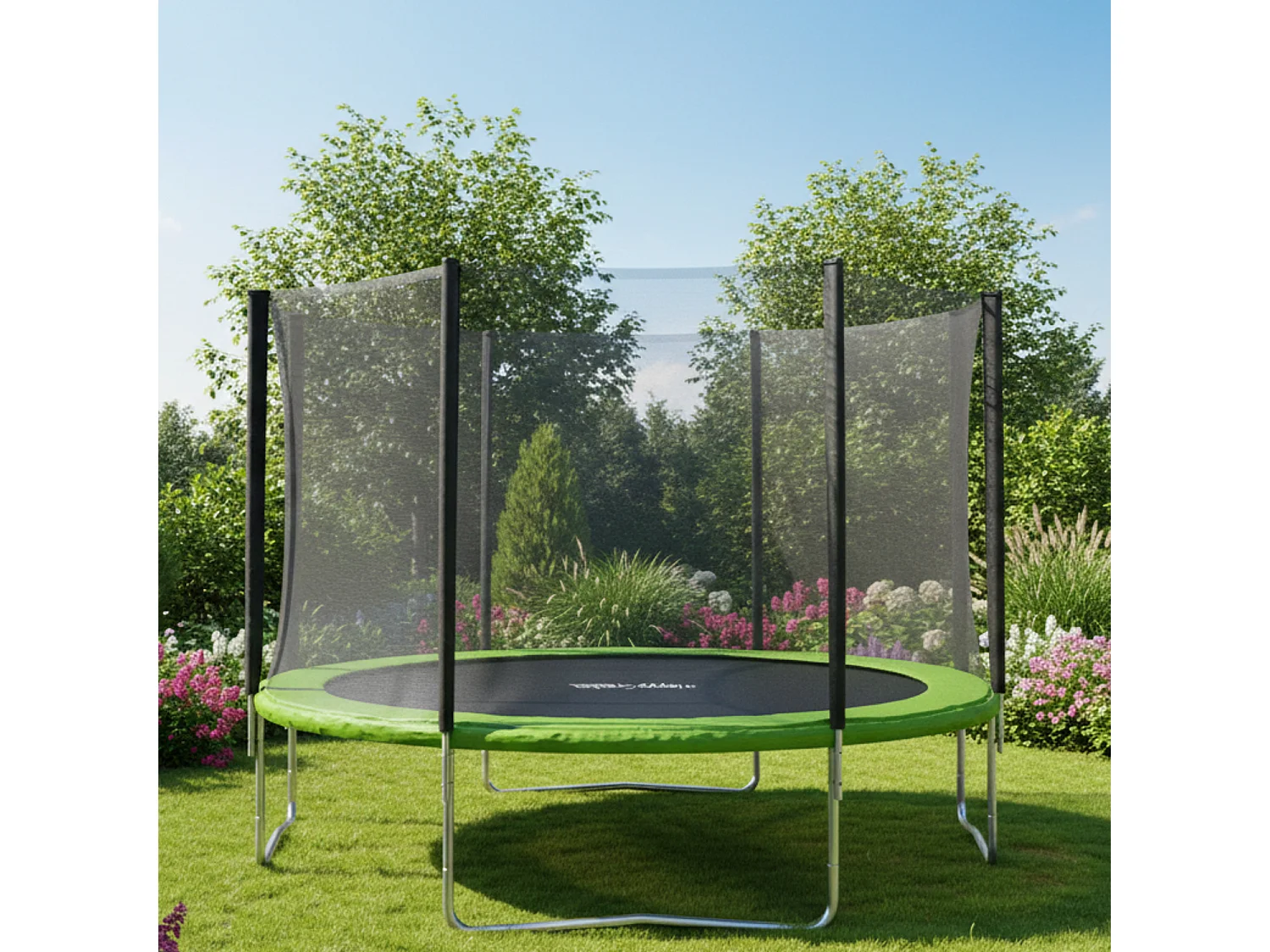 Cama elástica de 305cm reversible verde/azul ADELAÏDE con accesorios - HAPPY GARDEN