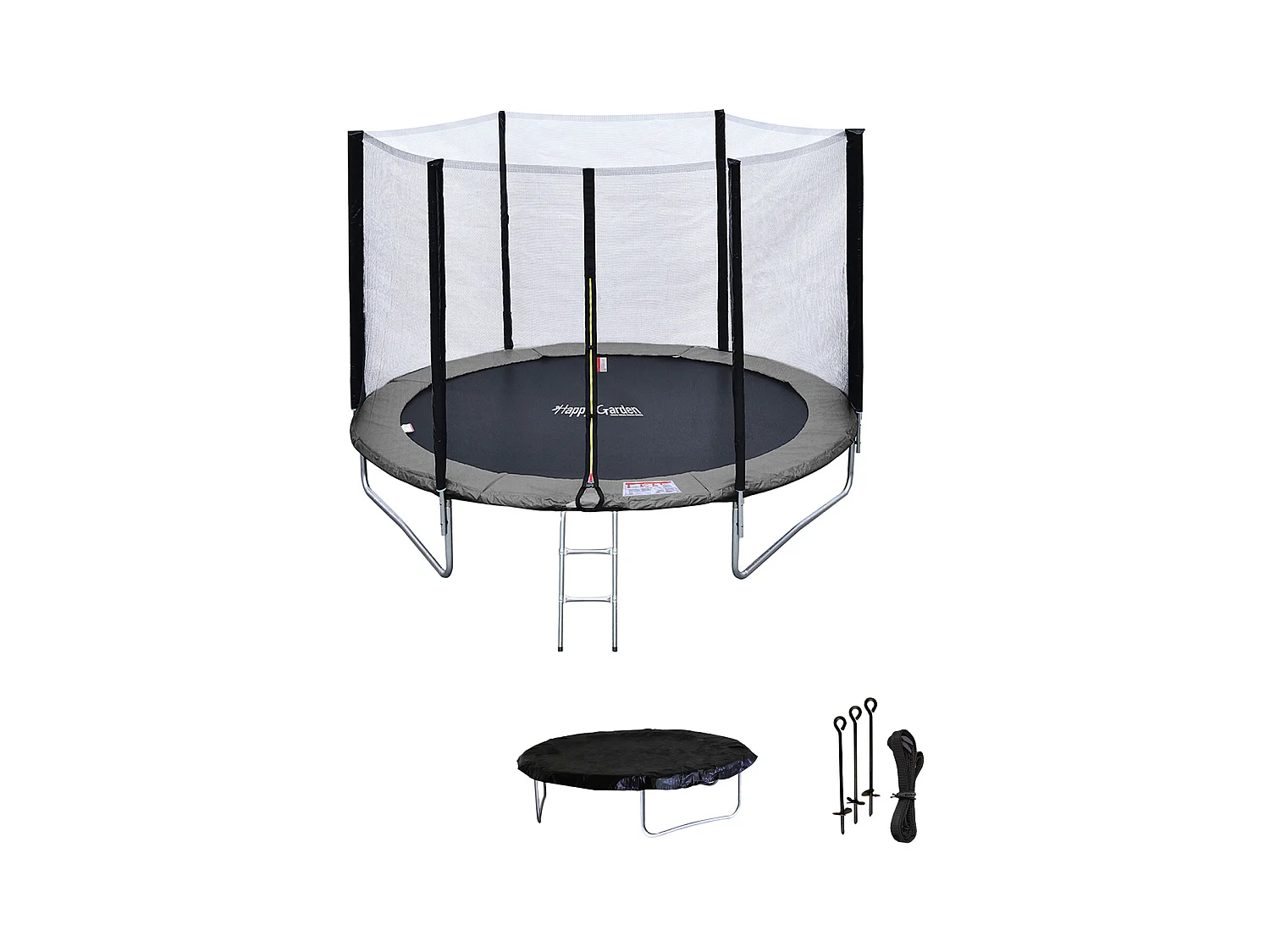 Trampoline 245cm réversible rose / gris CANBERRA + filet, échelle, bâche et kit d'ancr - HAPPY GARDEN