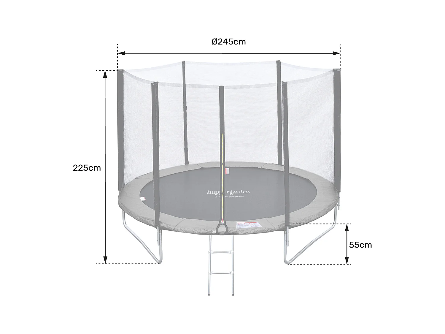 Trampoline 245cm réversible rose / gris CANBERRA + filet, échelle, bâche et kit d'ancr - HAPPY GARDEN