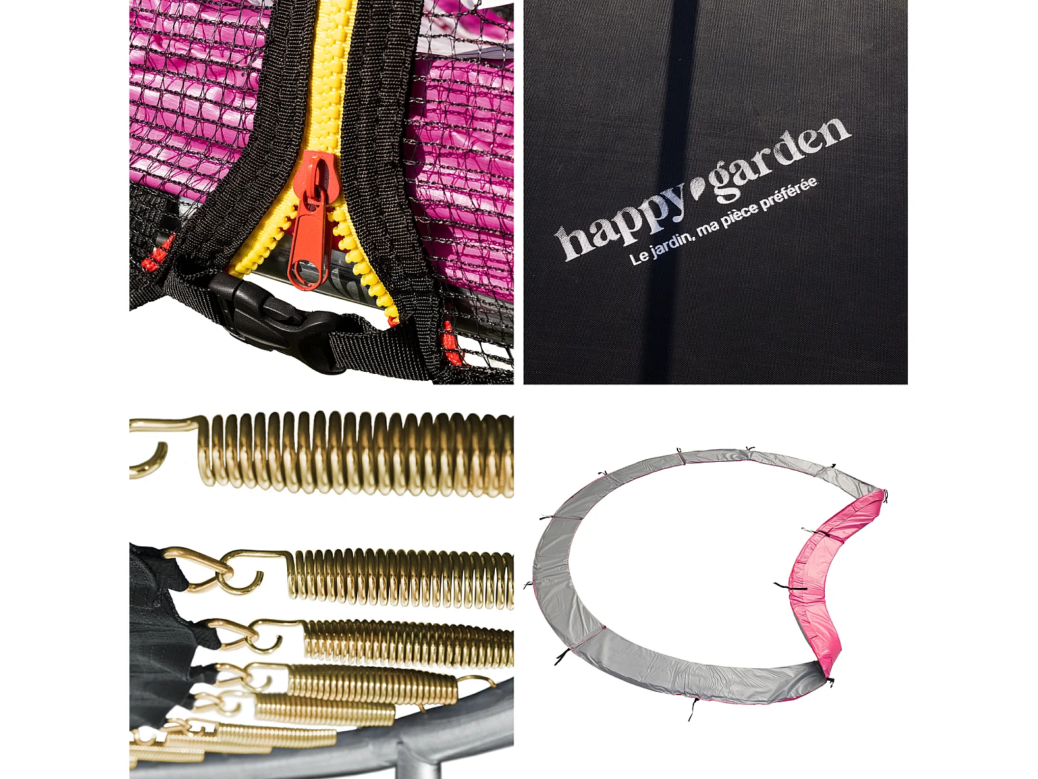 Trampoline 245cm réversible rose / gris CANBERRA + filet, échelle, bâche et kit d'ancr - HAPPY GARDEN