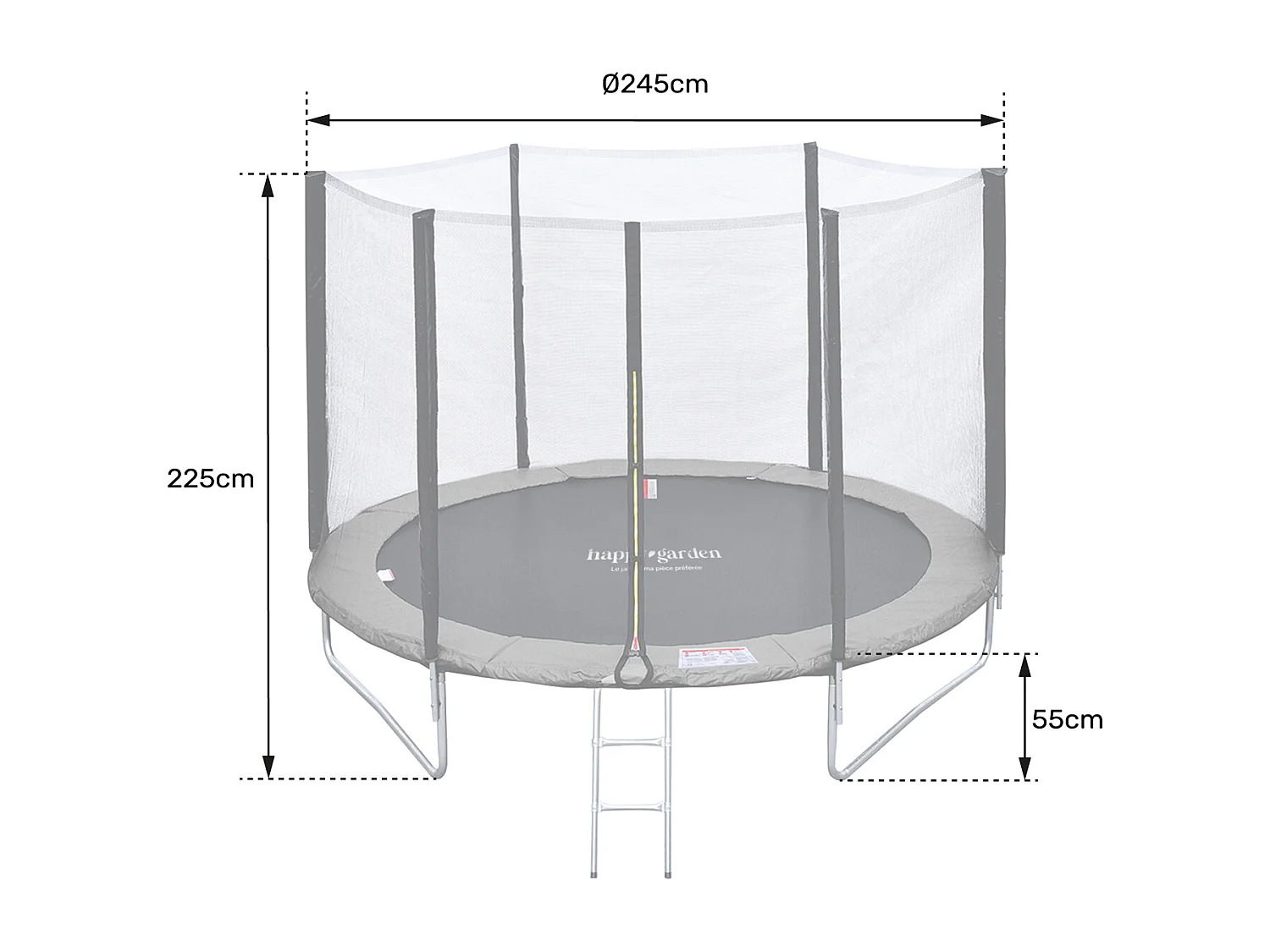 Trampoline 245cm réversible rose / gris CANBERRA + filet, échelle, bâche et kit d'ancr - HAPPY GARDEN