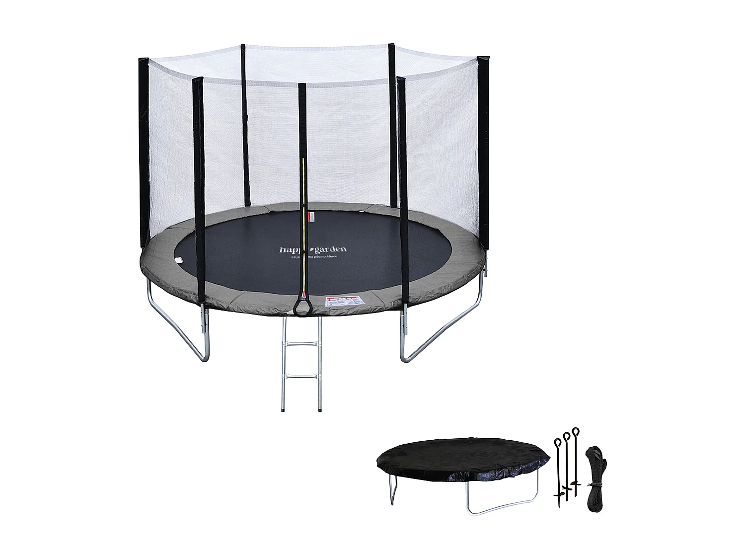 Premium Pack Trampolin 245cm wendbar rosa / grau CANBERRA + Netz, Leiter, Plane und Ankerset