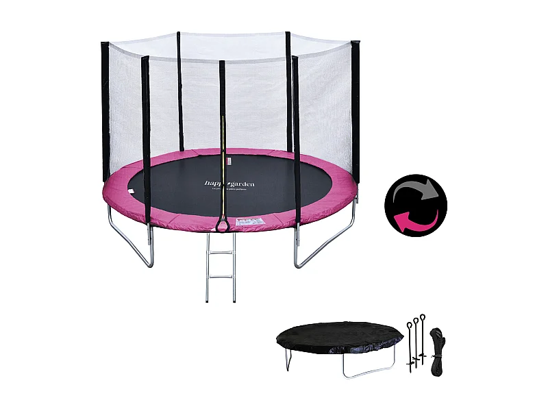 Premium Pack Trampolin 245cm wendbar rosa / grau CANBERRA + Netz, Leiter, Plane und Ankerset
