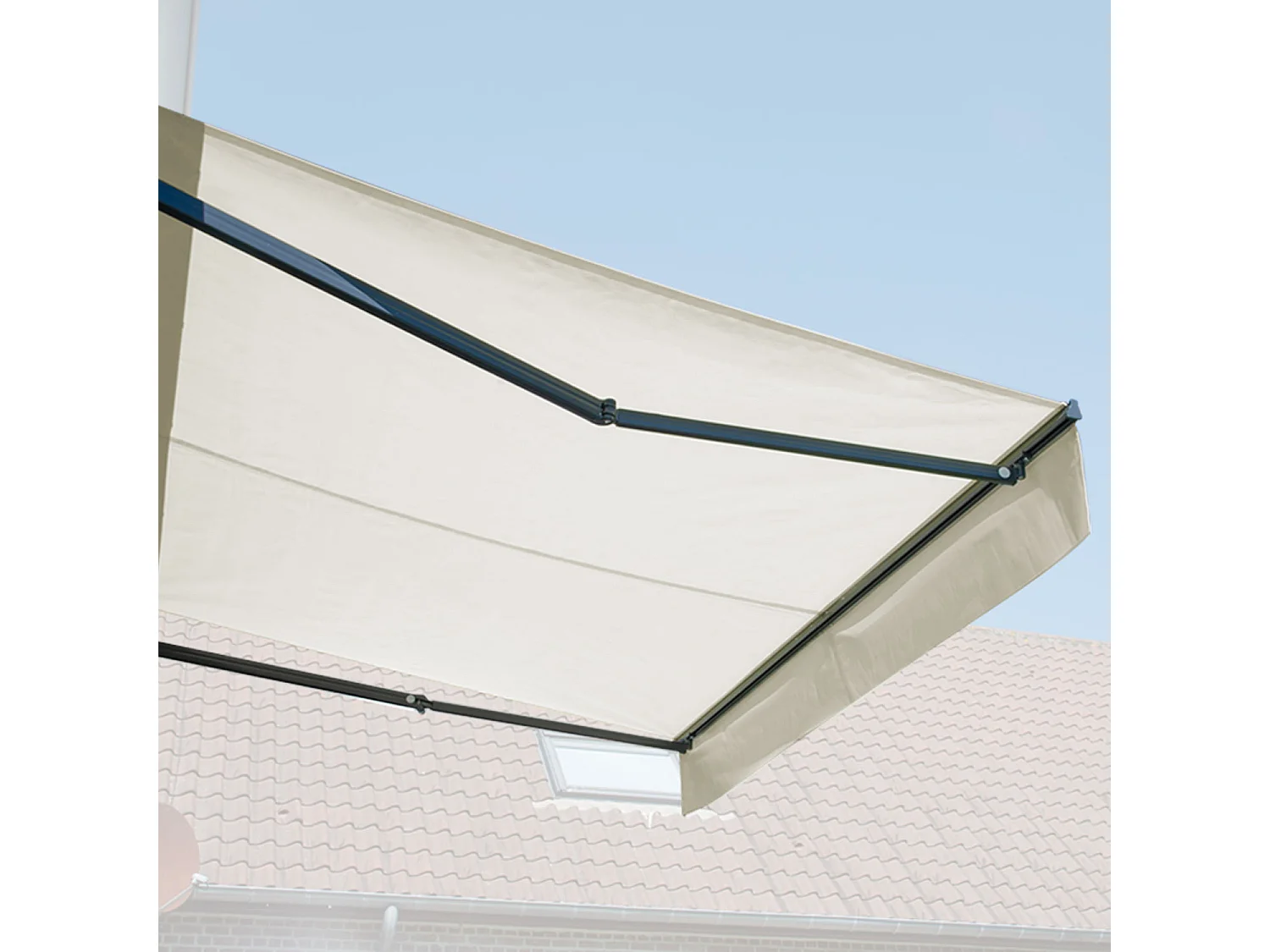 Toldo SAULE 3,95 × 3m com semi-canópia - Tecido bege e estrutura cinzenta