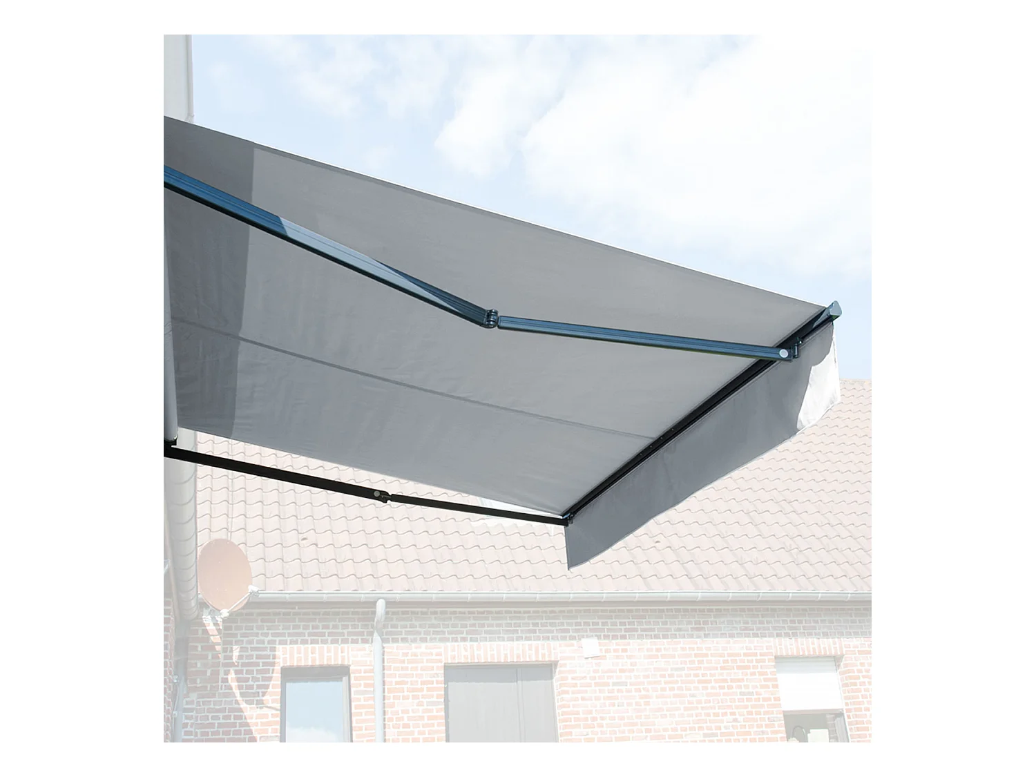 Store banne SAULE 3,95 × 3m avec semi-coffre - Toile grise et structure grise - HAPPY GARDEN