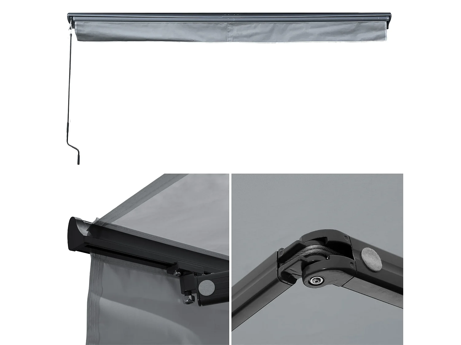 SAULE luifel 3,5 × 3m met half luifel - Grijs doek en grijze structuur