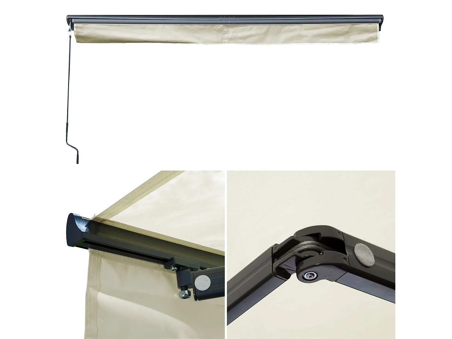 Store banne SAULE 3,5 × 3m avec semi-coffre - Toile beige et structure grise - HAPPY GARDEN