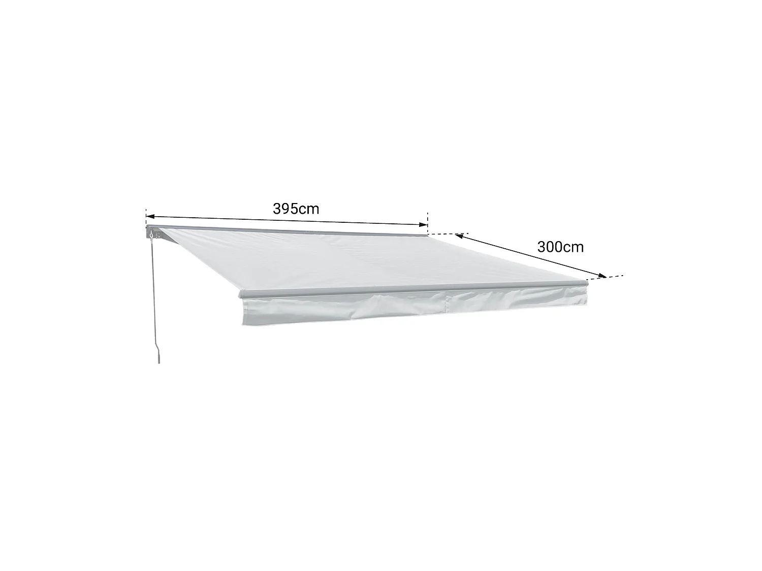 Store banne SAULE 3,95 × 3m avec semi-coffre - Toile rayée blanche/grise et structure blanche - HAPPY GARDEN