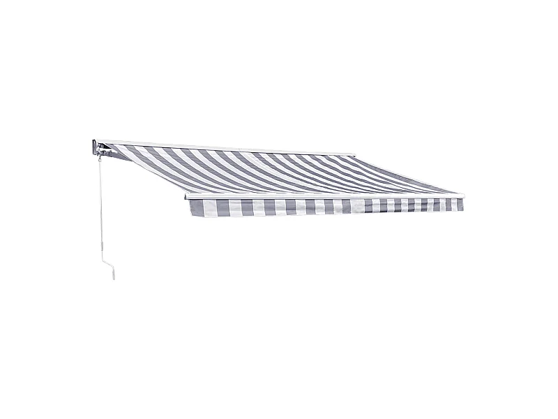 SAULE luifel 3.95 × 3m met half luifel - Wit/grijs gestreept doek en witte structuur