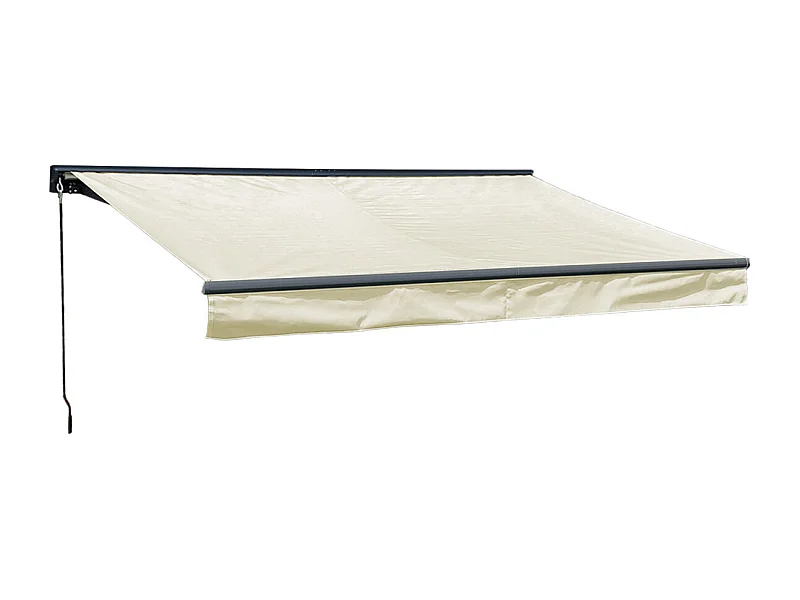 Store banne SAULE 2,95 × 2,5m avec semi-coffre - Toile beige et structure grise - HAPPY GARDEN