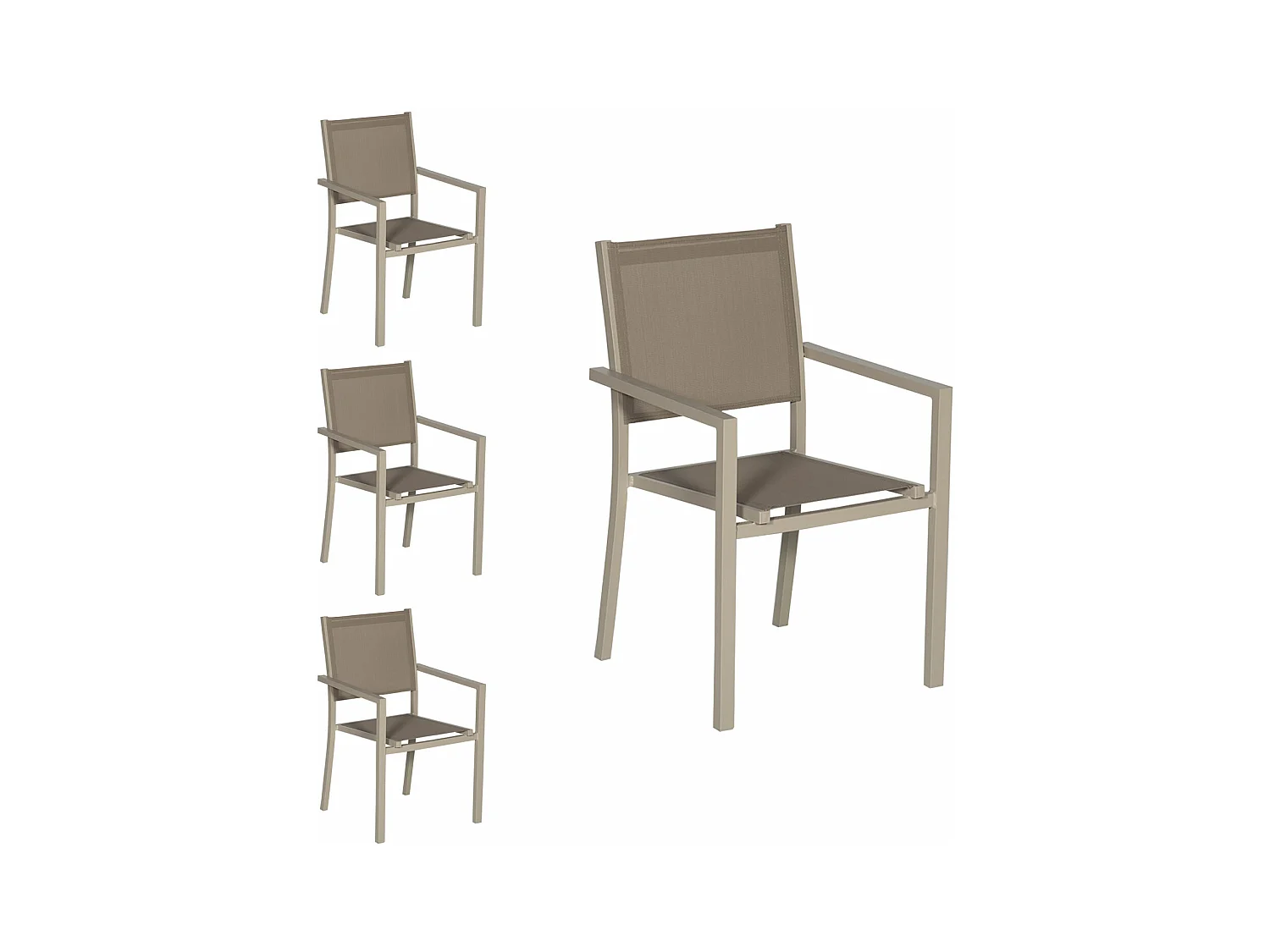 Lot de 4 chaises en aluminium taupe - textilène taupe - HAPPY GARDEN